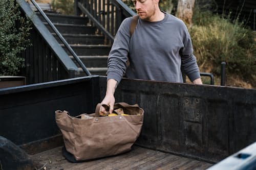 lifestyle image of Neelum 40L Giant Tote Bag - Khaki