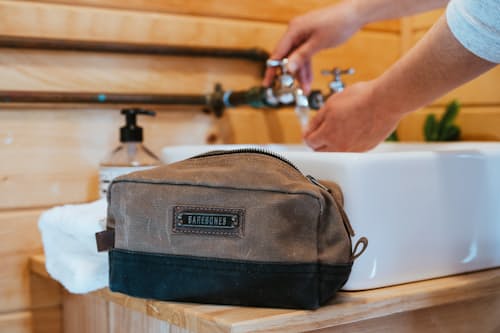 lifestyle image of Neelum 3L Dopp Kit - Khaki
