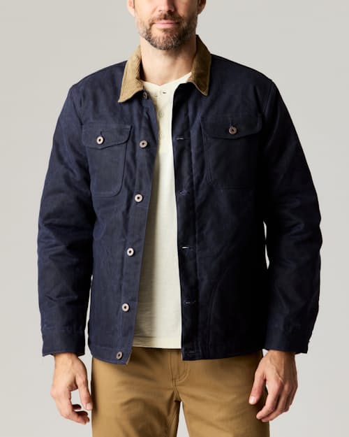lifestyle image of Flannel-Lined Quilted Waxed Rancher Jacket