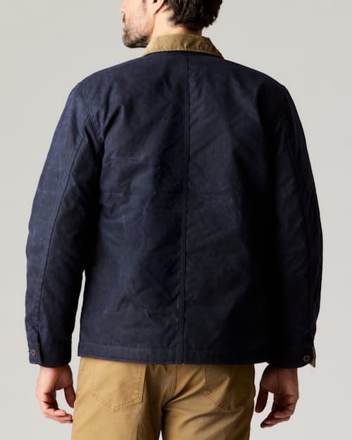 lifestyle image of Flannel-Lined Quilted Waxed Rancher Jacket