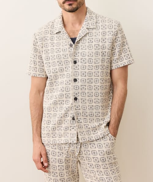 on model image of Archive Camp Jacquard Resort Shirt