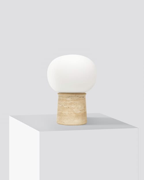 no crop image of Neptune Travertine Stone LED Table Lamp
