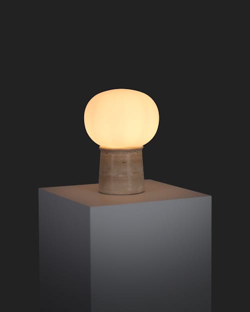 no crop image of Neptune Travertine Stone LED Table Lamp