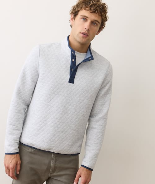 on model image of Corbet Quilted Reversible Pullover