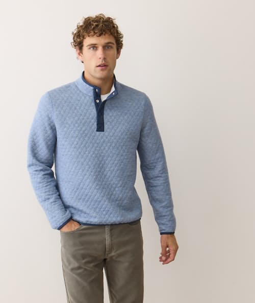 on model image of Corbet Quilted Reversible Pullover
