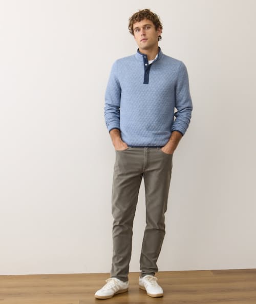 on model image of Corbet Quilted Reversible Pullover