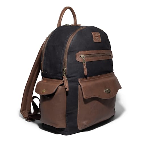 laydown image of Oscar Canvas Leather Backpack