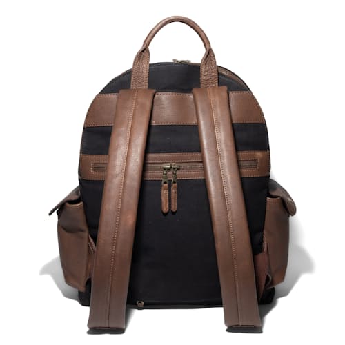 laydown image of Oscar Canvas Leather Backpack