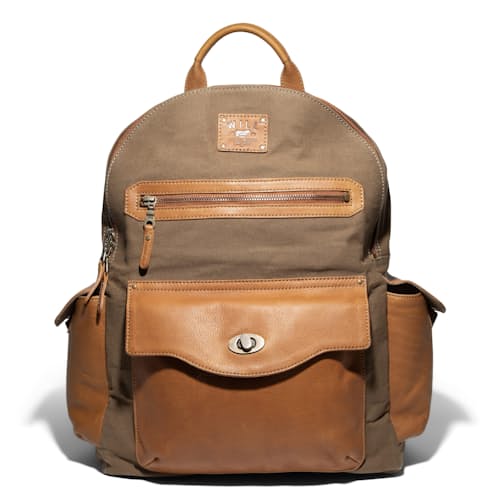 laydown image of Oscar Canvas Leather Backpack