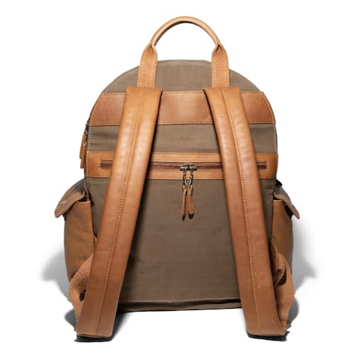laydown image of Oscar Canvas Leather Backpack