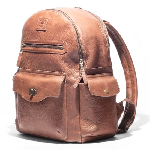 laydown image of Oscar Leather Backpack