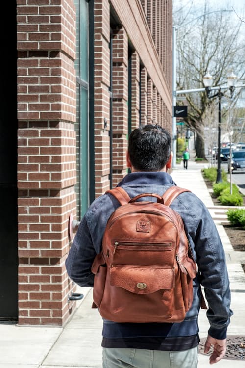lifestyle image of Oscar Leather Backpack