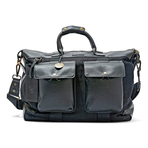 laydown image of Canvas and Leather Travel Duffle