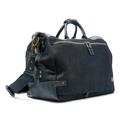 laydown image of Canvas and Leather Travel Duffle
