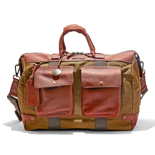 laydown image of Canvas and Leather Travel Duffle