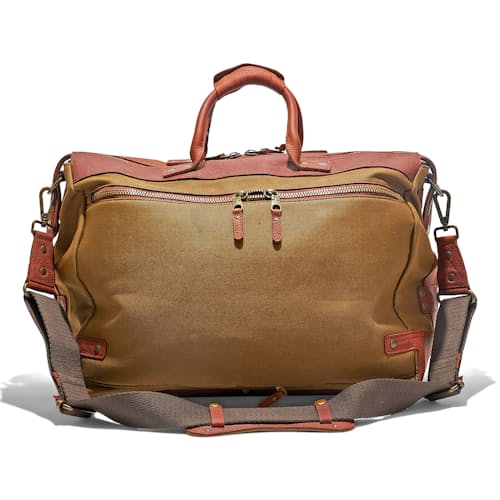 laydown image of Canvas and Leather Travel Duffle