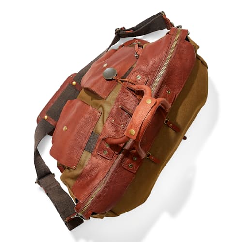 laydown image of Canvas and Leather Travel Duffle
