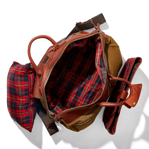 laydown image of Canvas and Leather Travel Duffle