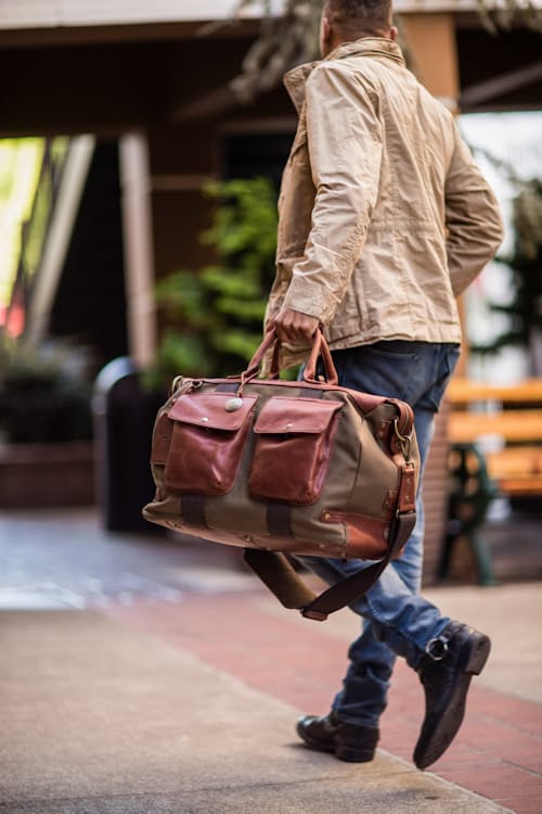 lifestyle image of Canvas and Leather Travel Duffle
