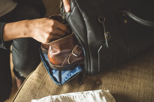 lifestyle image of Leather Atticus Shoe Duffle