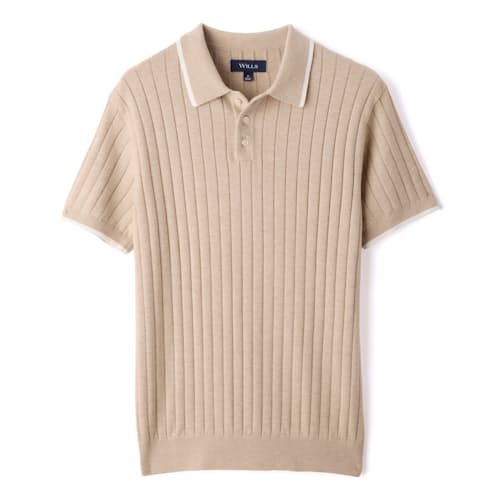 laydown image of Short Sleeve Cotton Cashmere Drop Rib Polo