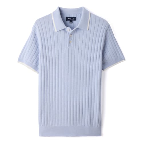 laydown image of Short Sleeve Cotton Cashmere Drop Rib Polo