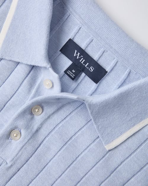 laydown detail image of Short Sleeve Cotton Cashmere Drop Rib Polo