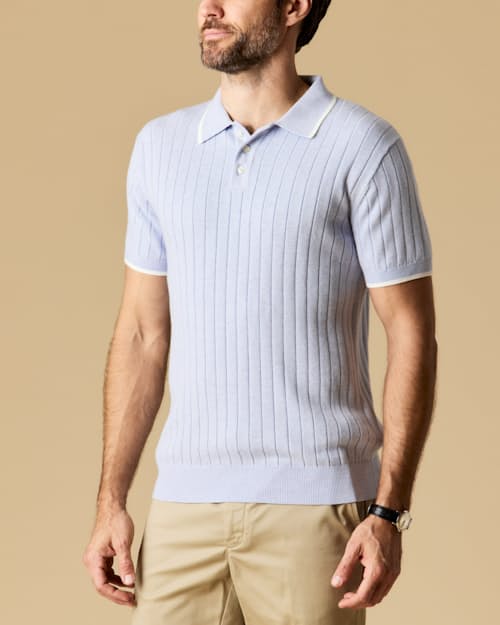 lifestyle image of Short Sleeve Cotton Cashmere Drop Rib Polo