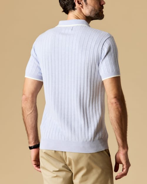 lifestyle image of Short Sleeve Cotton Cashmere Drop Rib Polo