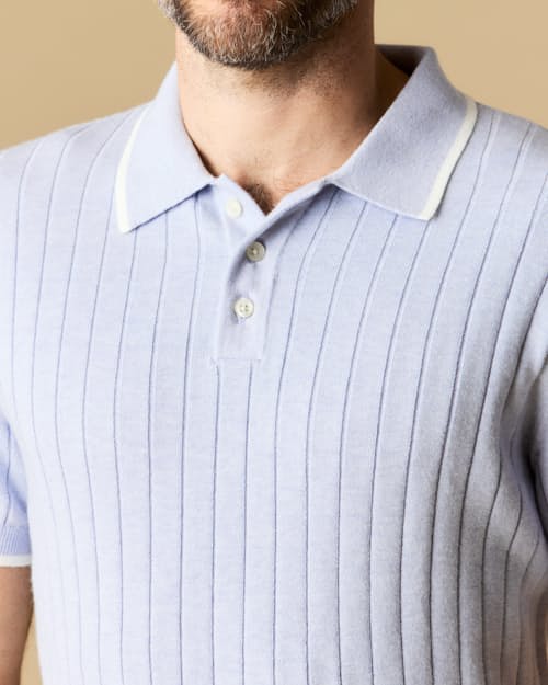 lifestyle image of Short Sleeve Cotton Cashmere Drop Rib Polo