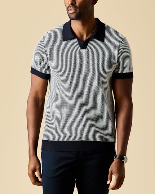 on model image of Short Sleeve Cotton Cashmere Goleta Polo