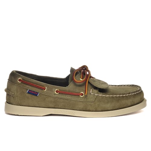 laydown image of Portland Artisan Suede Boat Shoe