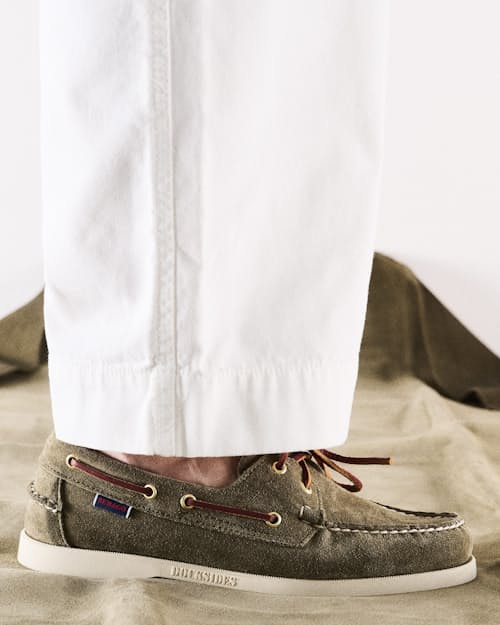lifestyle image of Portland Artisan Suede Boat Shoe