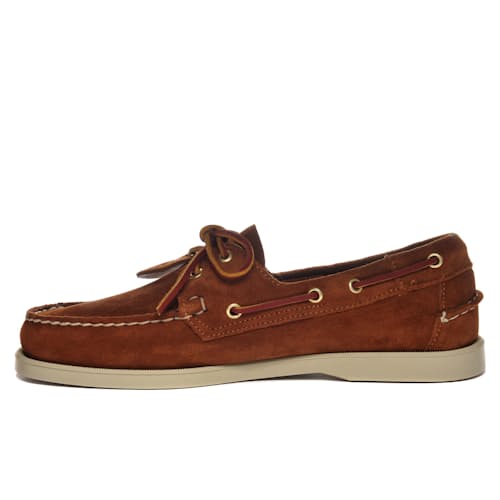 laydown image of Portland Artisan Suede Boat Shoe