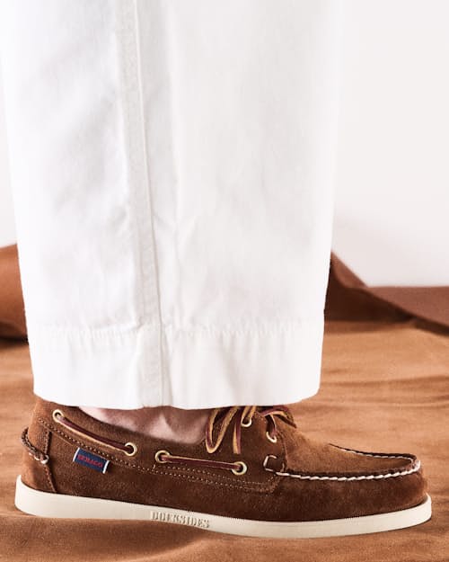 lifestyle image of Portland Artisan Suede Boat Shoe