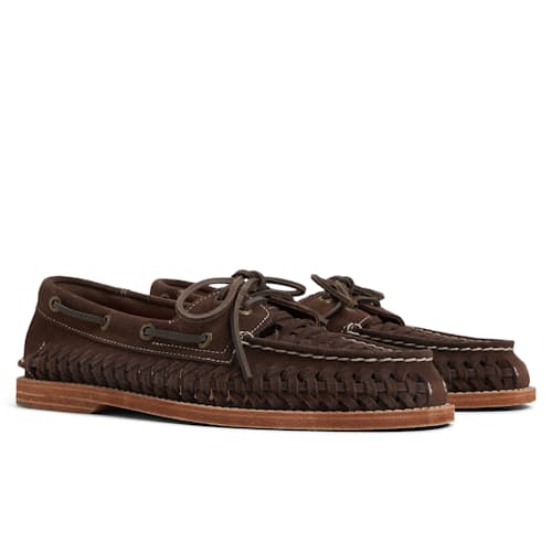 laydown image of Gold Cup AO 2 Woven Leather Boat Shoe