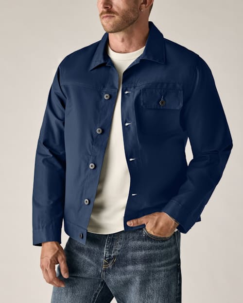 on model image of Dry Wax Trucker Jacket