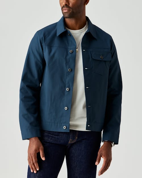 on model image of Dry Wax Trucker Jacket
