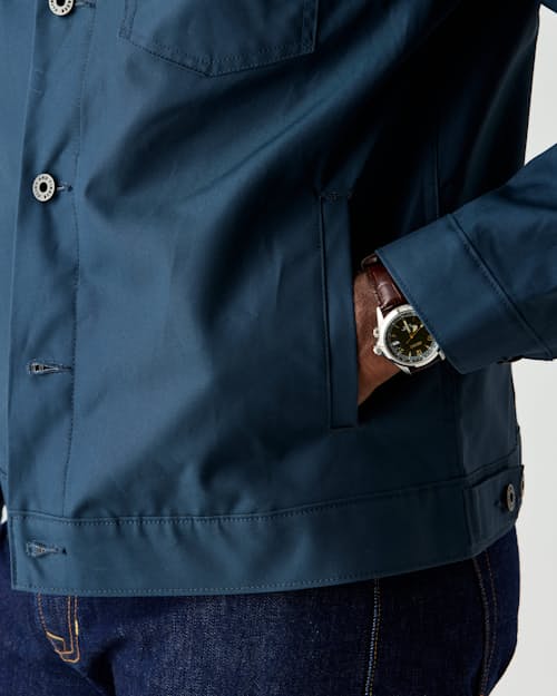 on model image of Dry Wax Trucker Jacket