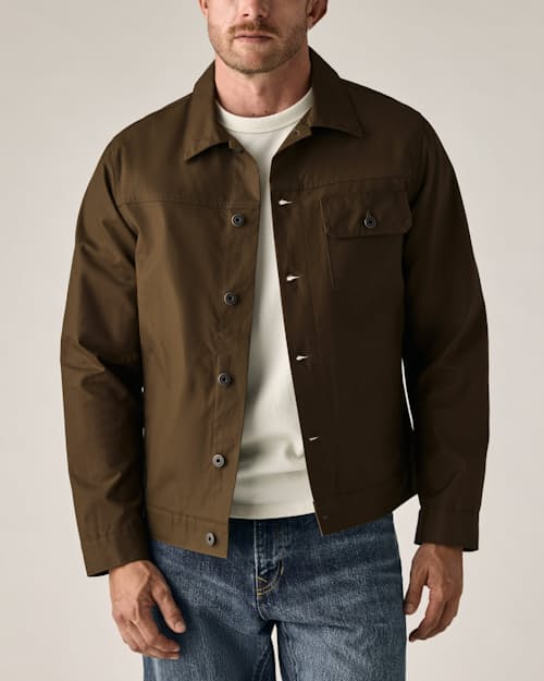 on model image of Dry Wax Trucker Jacket