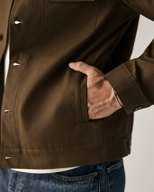 on model image of Dry Wax Trucker Jacket