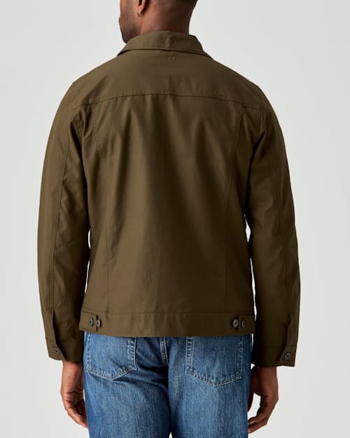 on model image of Dry Wax Trucker Jacket