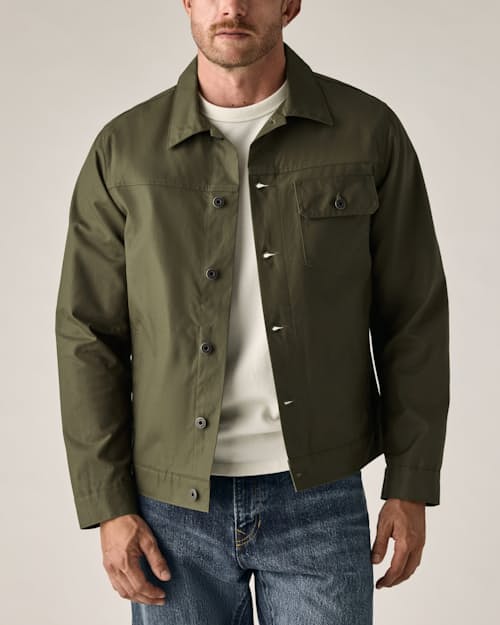 on model image of Dry Wax Trucker Jacket