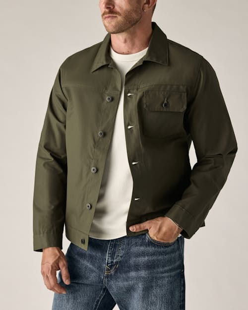 on model image of Dry Wax Trucker Jacket