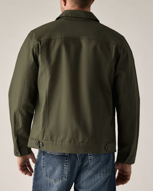 on model image of Dry Wax Trucker Jacket