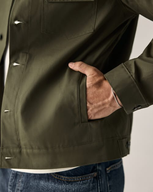 on model image of Dry Wax Trucker Jacket