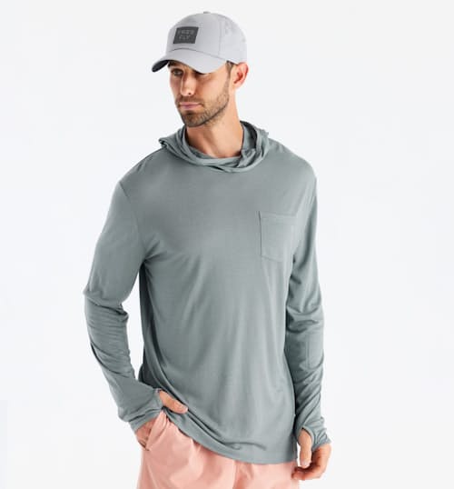 on model image of Bamboo Lightweight Performance Hoodie
