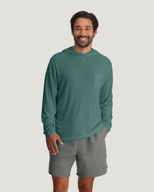 on model image of Bamboo Lightweight Performance Hoodie