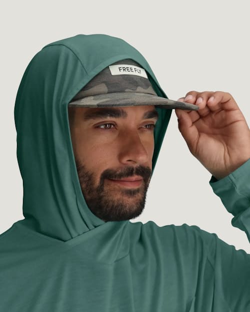on model image of Bamboo Lightweight Performance Hoodie