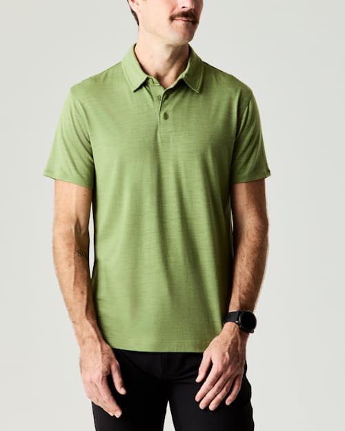 on model image of 72-Hour Merino Polo Shirt